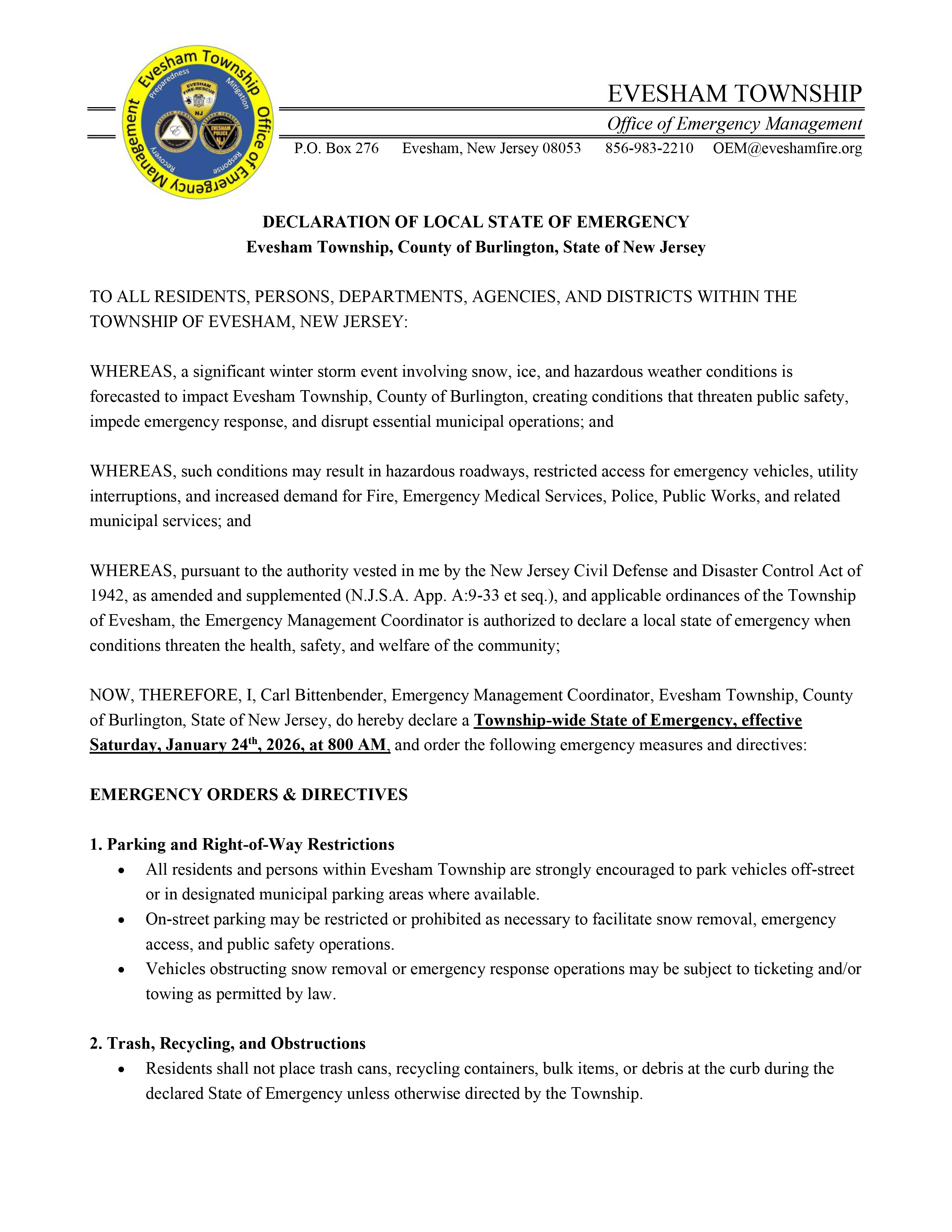 Evesham Disaster Declaration Snow Event 01222026 PDF 1 GOOD